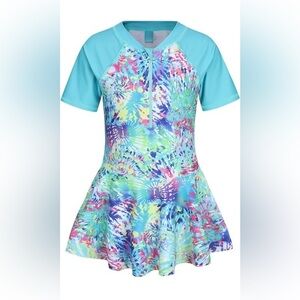 Girls One Piece Swimsuits Hawaiian Skirt Bathing Suit Summer Swim Dress SPF50